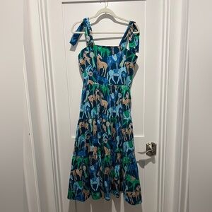 Holly Shae Blue Multi-Print Tie-Shoulder Midi Dress S/M